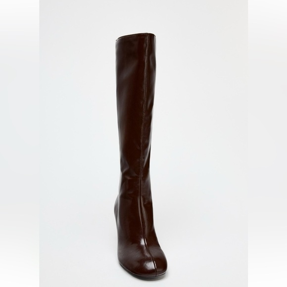 ZARA BURGUNDY TALL SHAFT THIN HEELED BOOTS - Picture 4 of 8